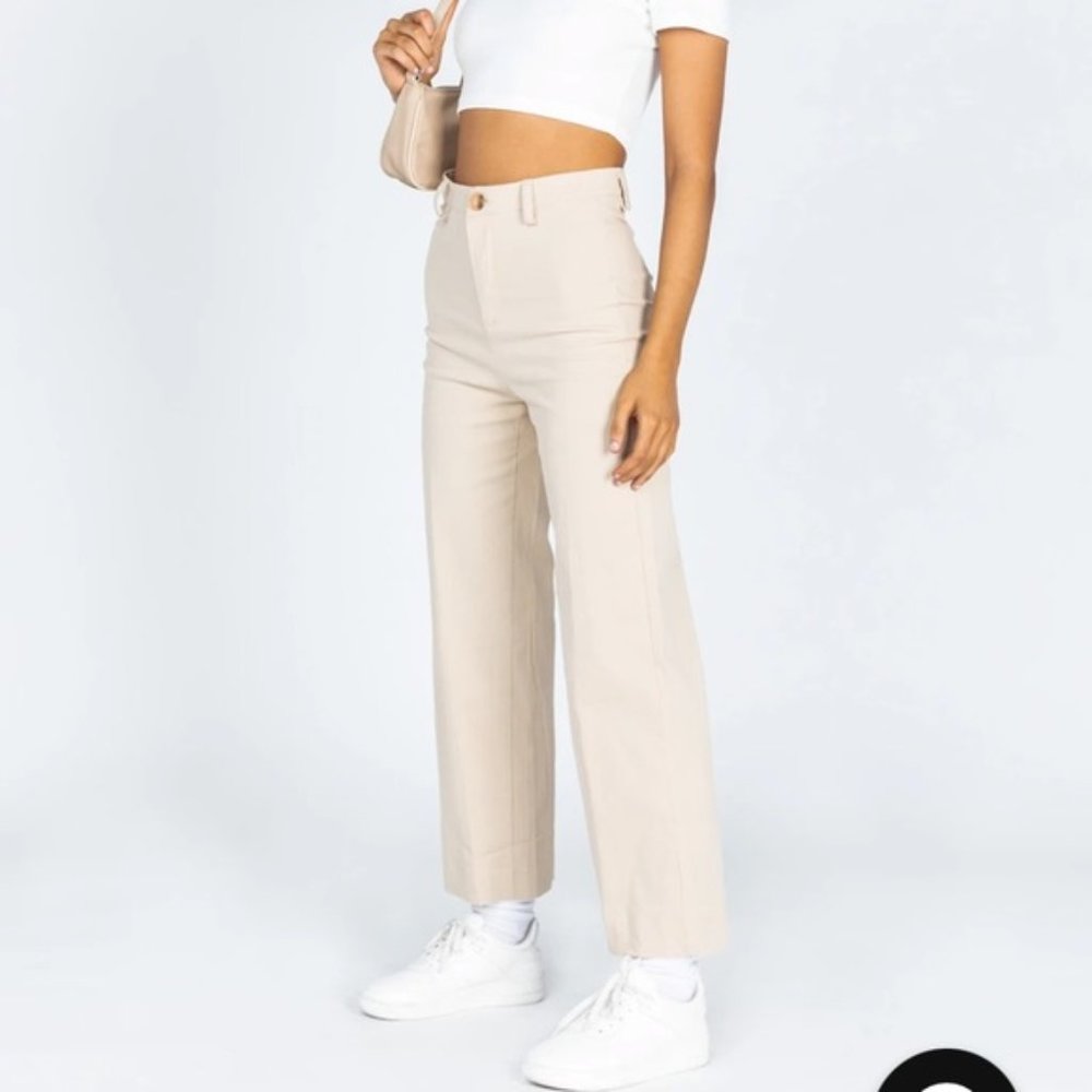 Princess Polly Carter Beige High Rise Straight Leg Pants 4 - Picture 5 of 10